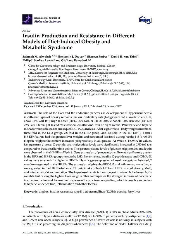 (PDF) Insulin Production and Resistance in Different Models of Diet ...