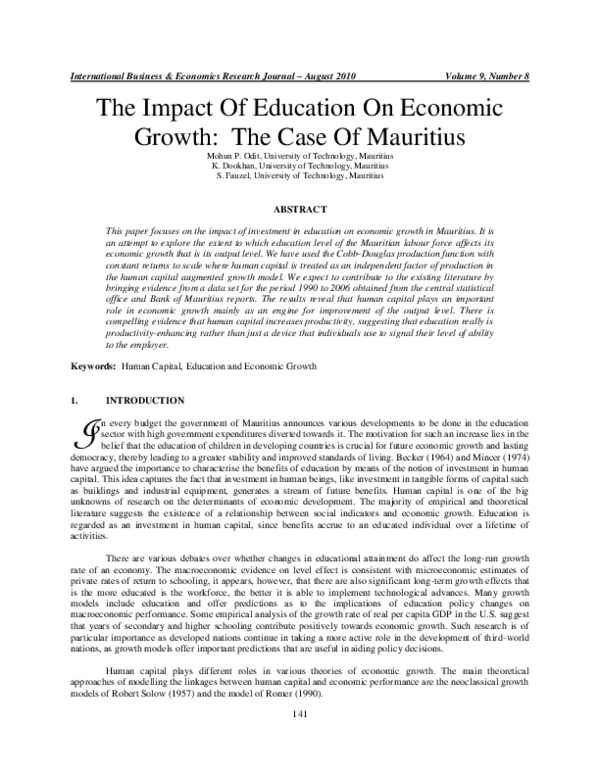 (PDF) The Impact Of Education On Economic Growth: The Case Of Mauritius