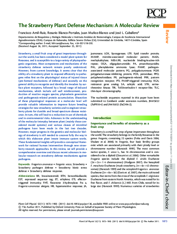 (PDF) The Strawberry Plant Defense Mechanism: A Molecular Review