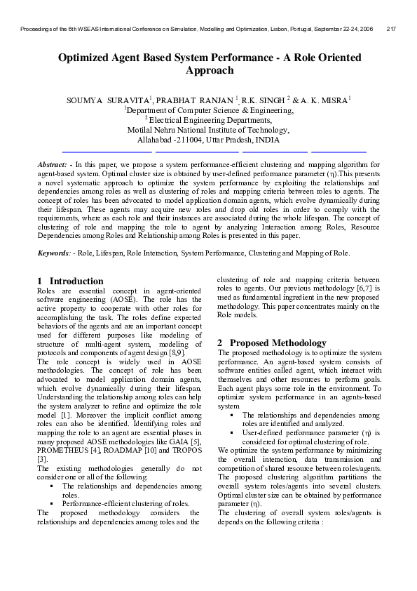 (PDF) Optimized agent based system performance: a role oriented approach