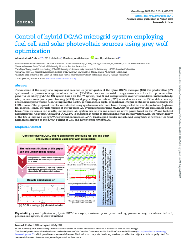 (PDF) Control of hybrid DC/AC microgrid system employing fuel cell and ...