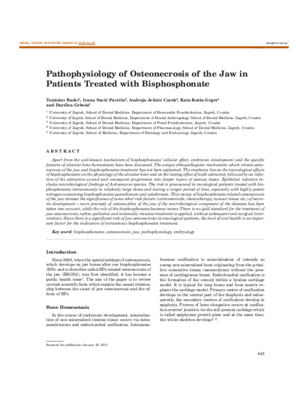 (PDF) Pathophysiology of osteonecrosis of the jaw in patients treated ...