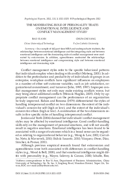 (PDF) The Moderating Role of Personality Traits on Emotional ...