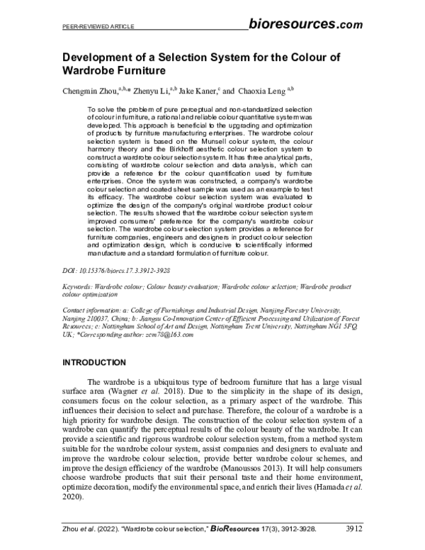 (PDF) Development of a selection system for the colour of wardrobe ...