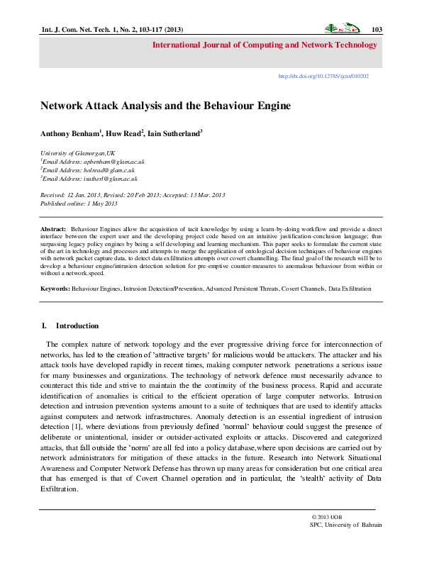 (PDF) Network Attack Analysis and the Behaviour Engine