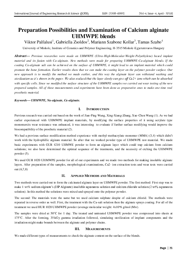(PDF) Preparation Possibilities And Examination Of Calcium Alginate ...