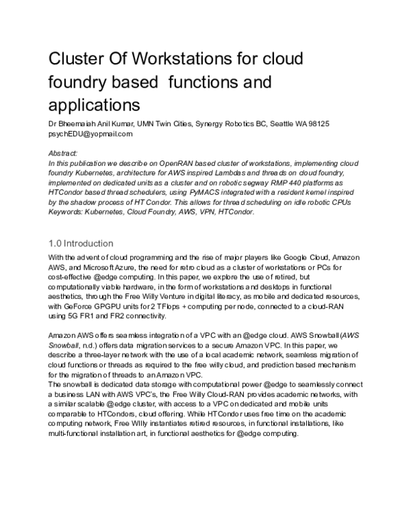(PDF) Cluster Of Workstations for cloud foundry based functions and ...