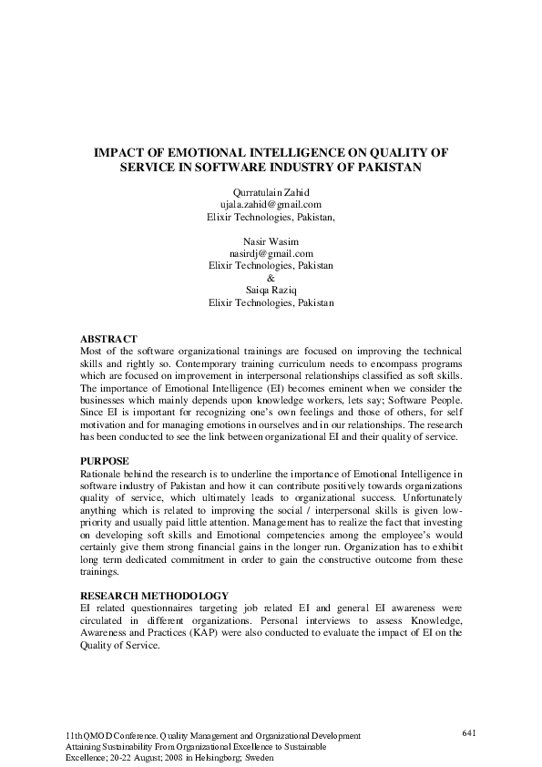 (PDF) Impact of Emotional Intelligence on Quality of Service in the ...