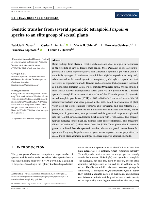 (PDF) Genetic transfer from several apomictic tetraploid Paspalum ...