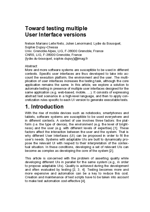 (PDF) Toward testing multiple User Interface versions
