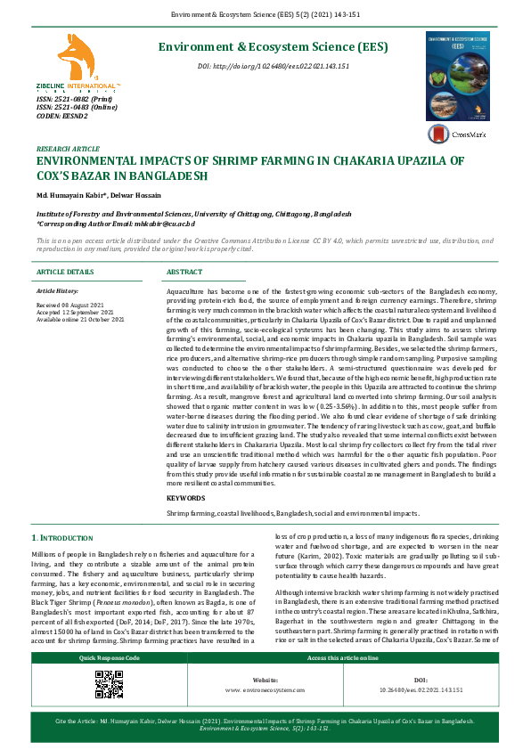 (PDF) Environmental Impacts of Shrimp Farming in Chakaria Upazila of ...