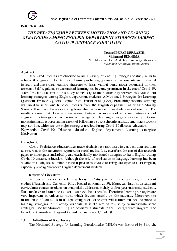 (PDF) The Relationship between Motivation and Learning Strategies among ...