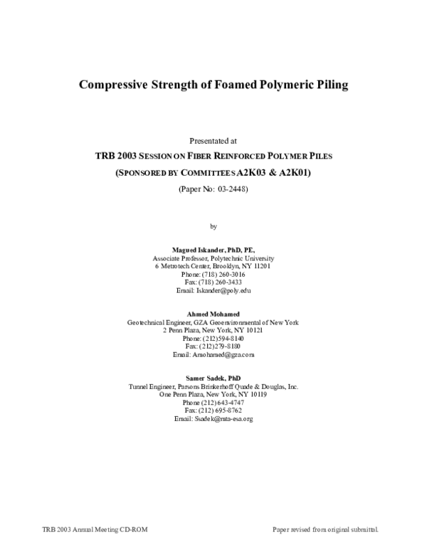 (PDF) Compressive Strength of Foamed Polymeric Piling