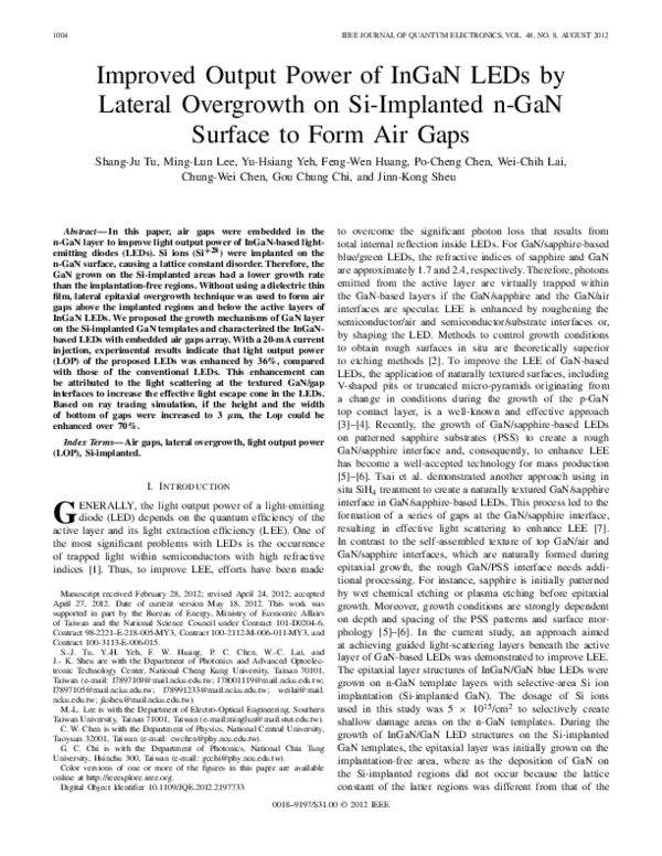 (PDF) Improved Output Power of InGaN LEDs by Lateral Overgrowth on Si ...