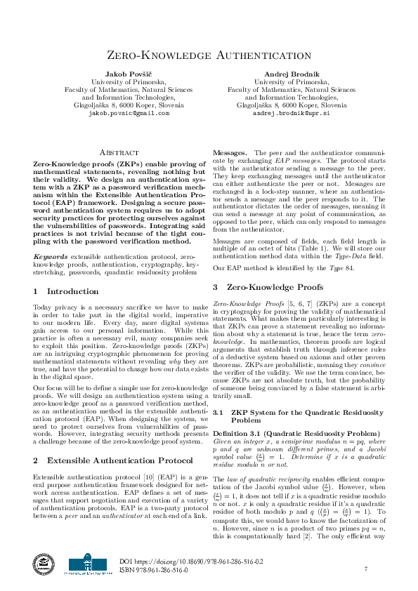 Pdf Zero Knowledge Authentication
