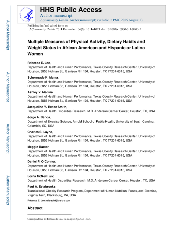 (PDF) Multiple Measures of Physical Activity, Dietary Habits and Weight ...