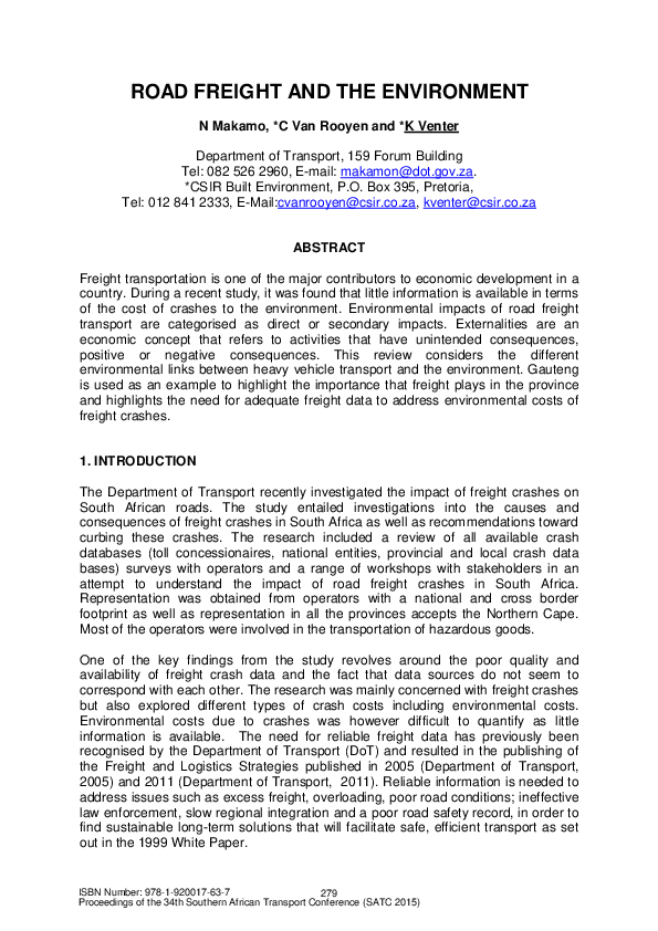(PDF) Road freight and the environment