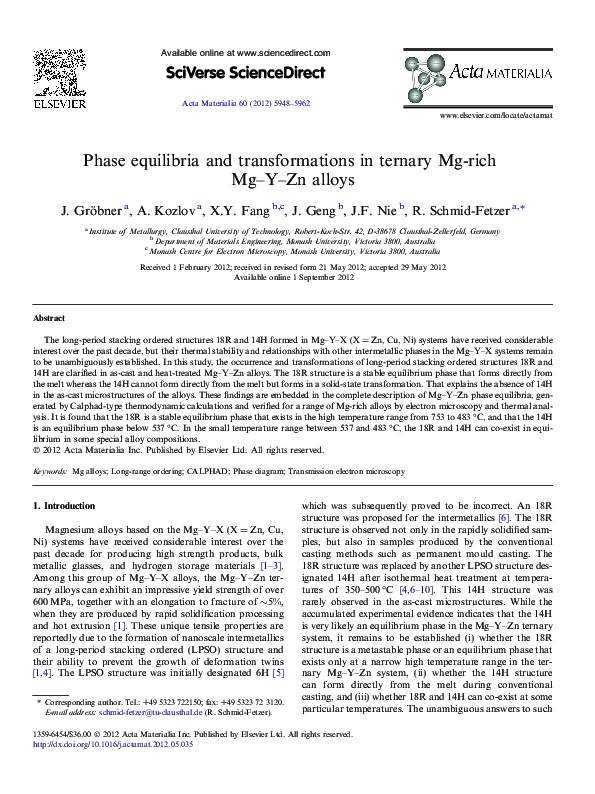 (PDF) Phase equilibria and transformations in ternary Mg-rich Mg–Y–Zn ...