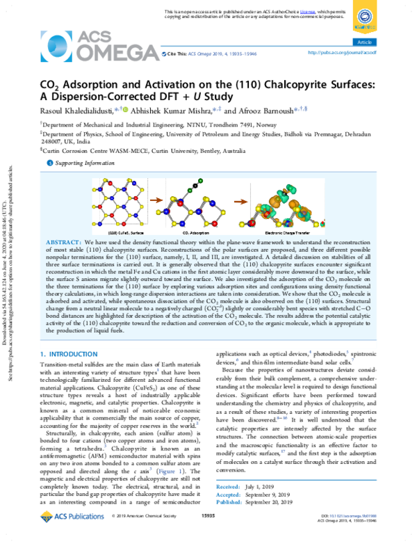 (PDF) CO2 Adsorption and Activation on the (110) Chalcopyrite Surfaces ...