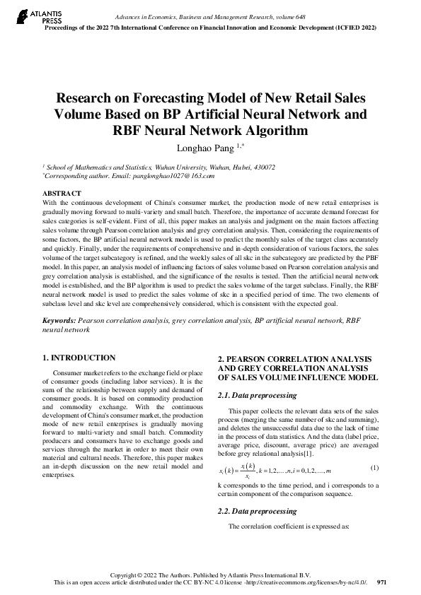 (PDF) Research on Forecasting Model of New Retail Sales Volume Based on ...