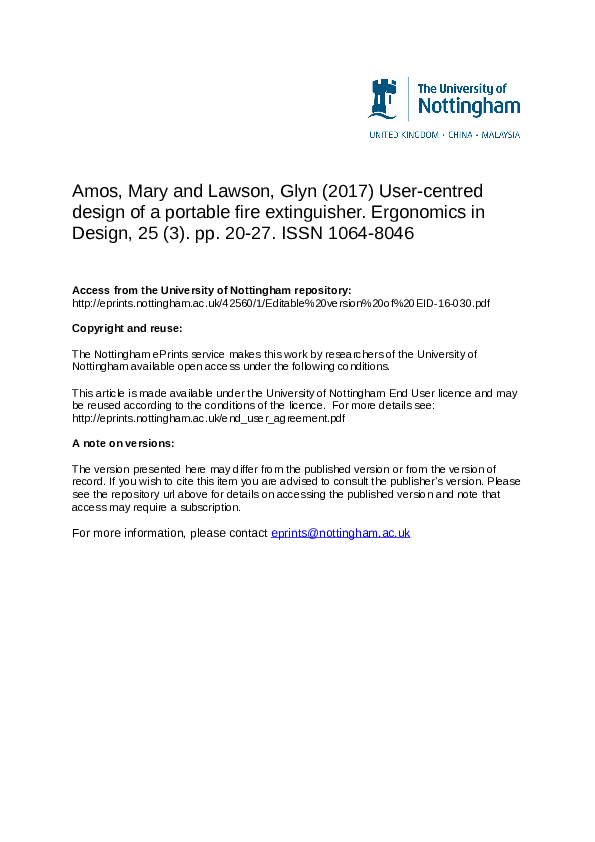 (PDF) UserCentered Design of a Portable Fire Extinguisher Glyn