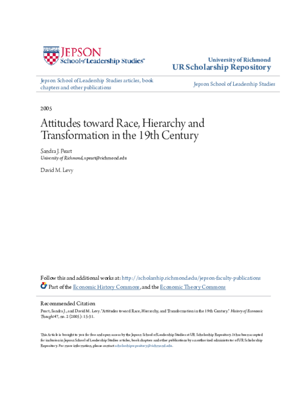 Attitudes toward Race, Hierarchy and Transformation in the 19th Century