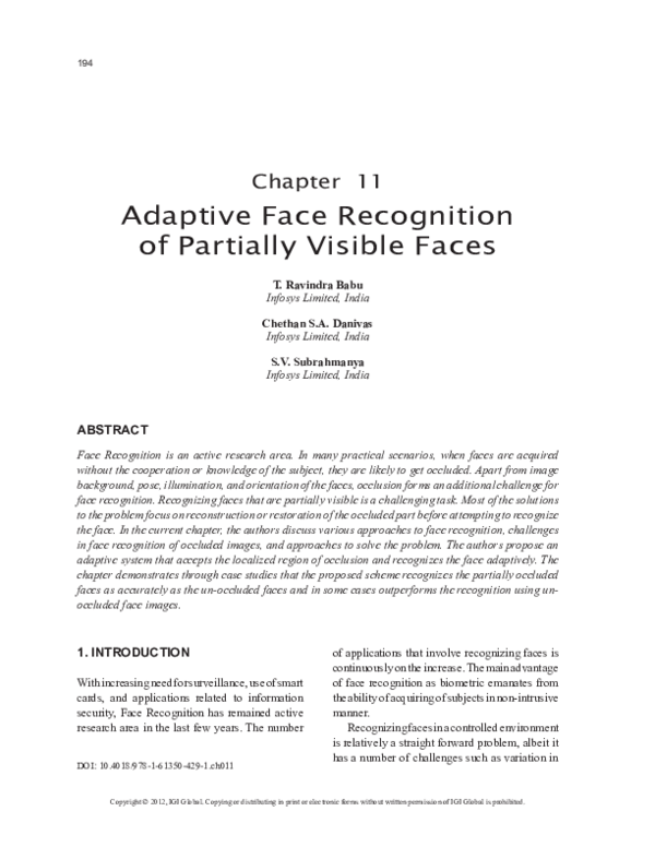 (PDF) Adaptive Face Recognition of Partially Visible Faces