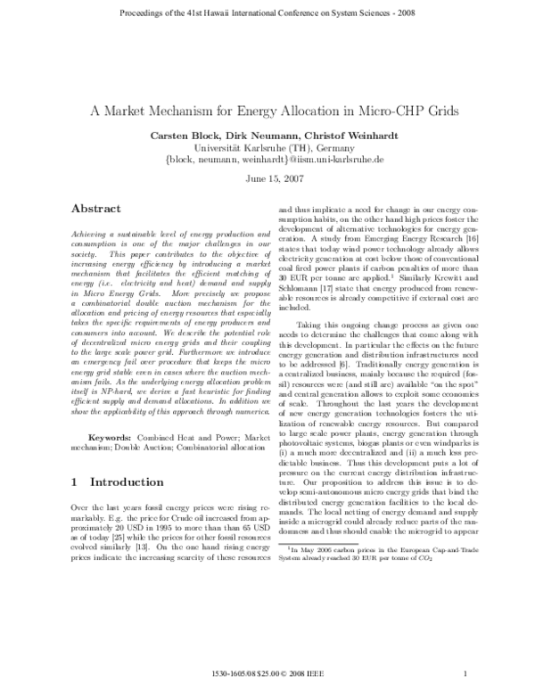(PDF) A Market Mechanism for Energy Allocation in Micro-CHP Grids