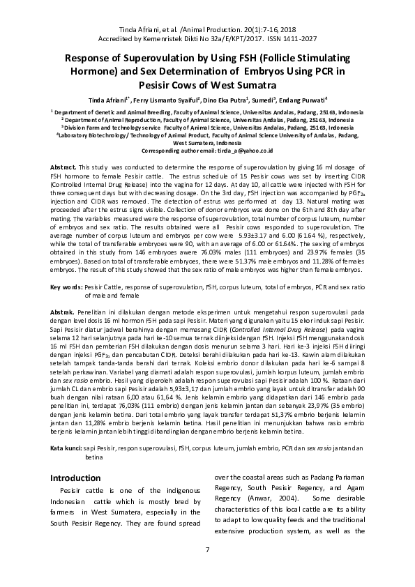 (PDF) Response of Superovulation by Using FSH (Follicle Stimulating ...