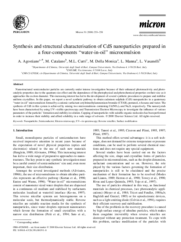 (PDF) Synthesis and structural characterisation of CdS nanoparticles ...