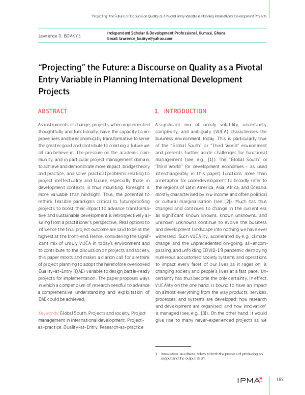 (PDF) “Projecting” the future: A discourse on quality as a pivotal ...