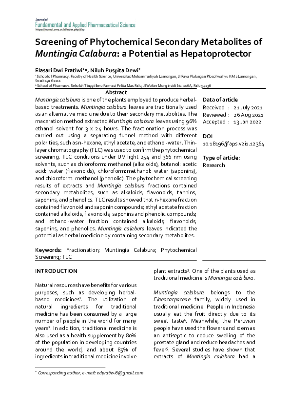 (PDF) Screening of Phytochemical Secondary Metabolites of Muntingia ...