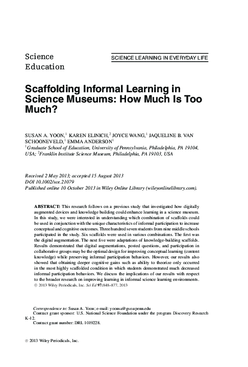 (PDF) Scaffolding Informal Learning in Science Museums: How Much Is Too ...
