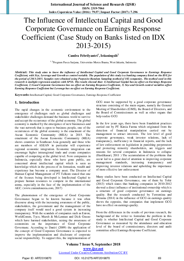 (PDF) The Influence of Intellectual Capital and Good Corporate ...