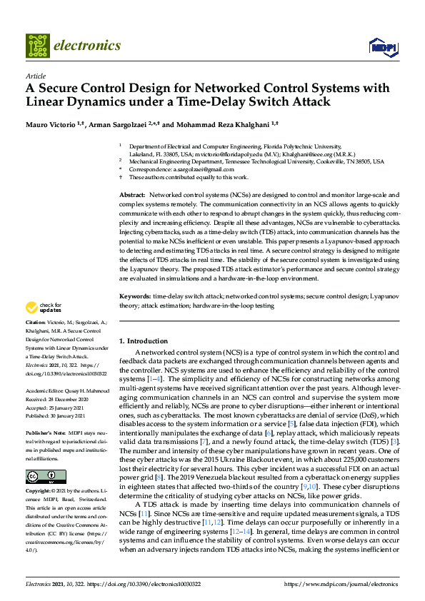 (PDF) A Secure Control Design for Networked Control Systems with Linear ...