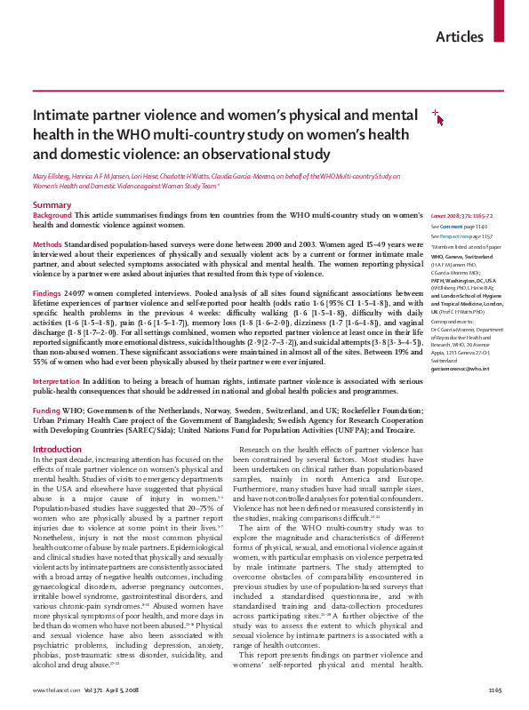 (PDF) Intimate partner violence and women's physical and mental health ...