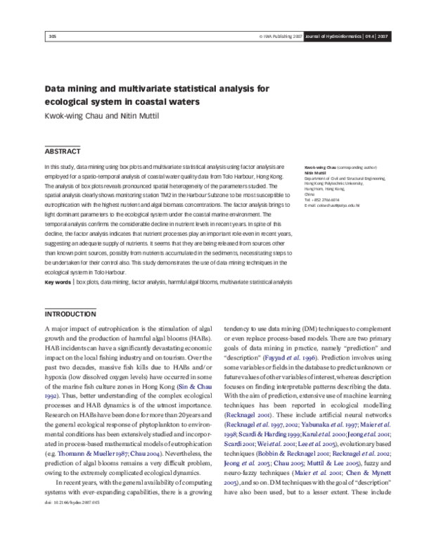 (PDF) Data mining and multivariate statistical analysis for ecological ...