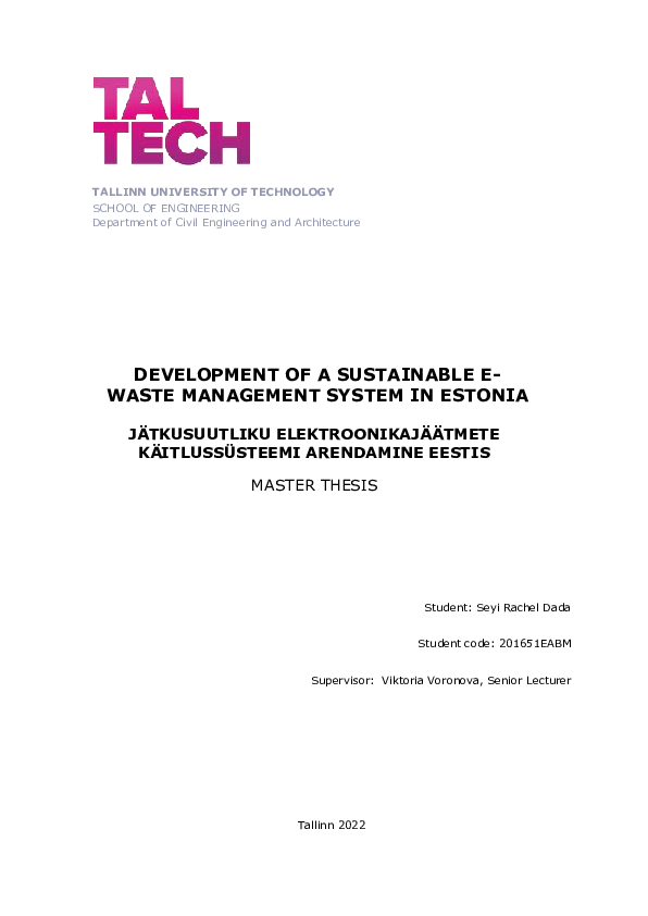 View of (PDF) DEVELOPMENT OF A SUSTAINABLE E-WASTE MANAGEMENT SYSTEM IN ESTONIA