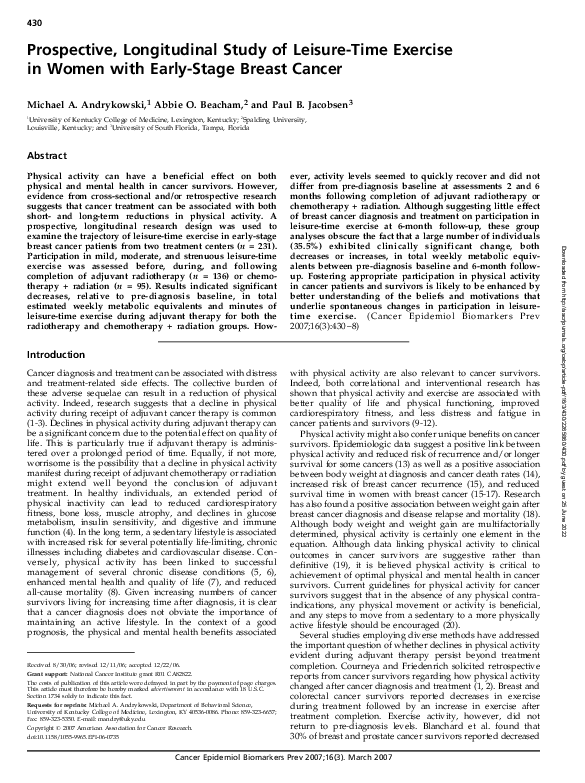 (PDF) Prospective, Longitudinal Study of Leisure-Time Exercise in Women ...