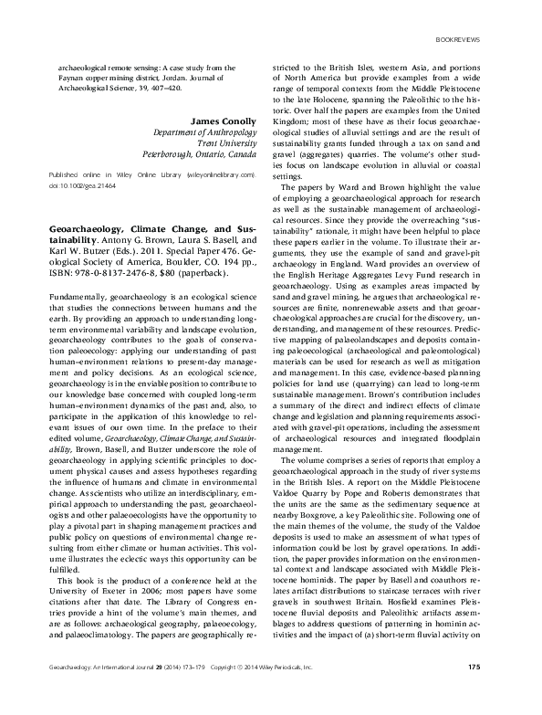 (PDF) Geoarchaeology, Climate Change, and Sustainability. Antony G ...
