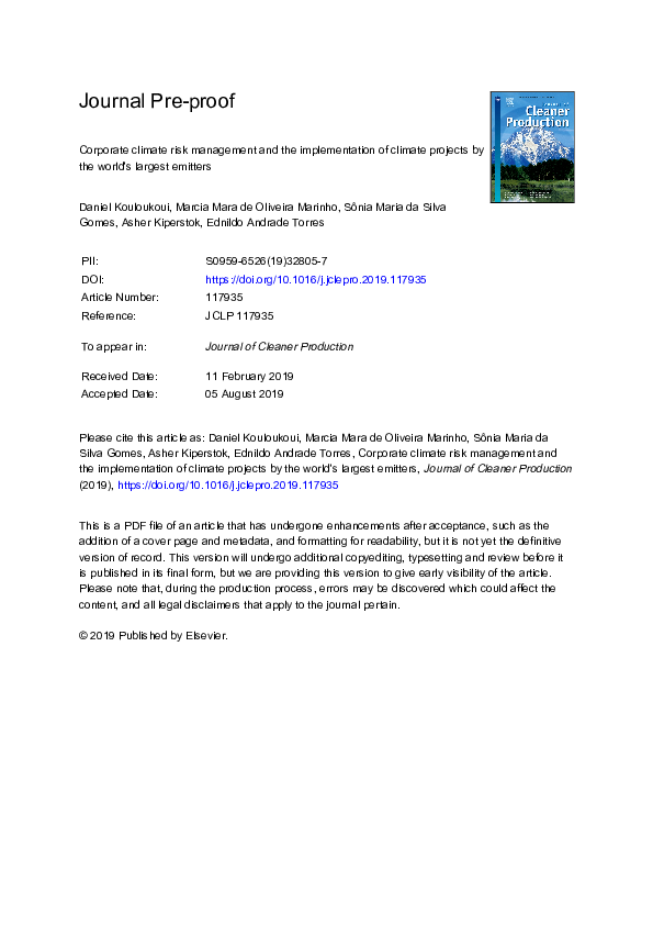(PDF) Corporate climate risk management and the implementation of ...