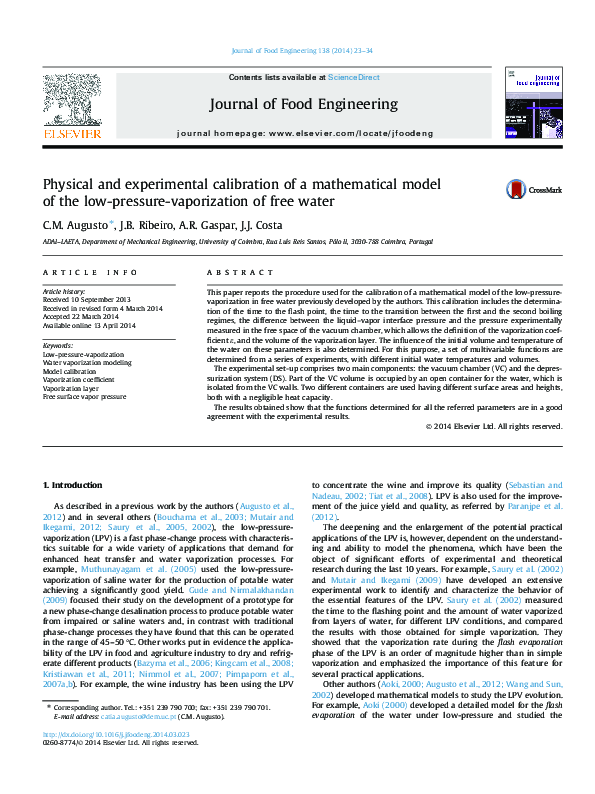 (PDF) Physical and experimental calibration of a mathematical model of ...
