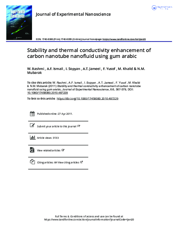 (PDF) Stability and thermal conductivity enhancement of carbon nanotube ...