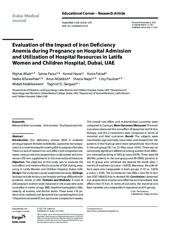 (PDF) Evaluation of the Impact of Iron Deficiency Anemia during ...