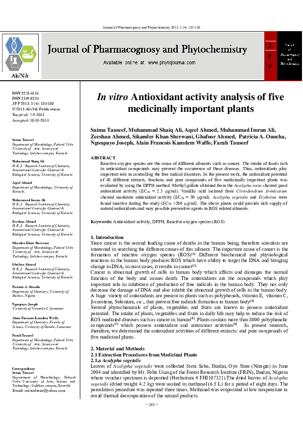(PDF) In vitro Antioxidant activity analysis of five medicinally ...