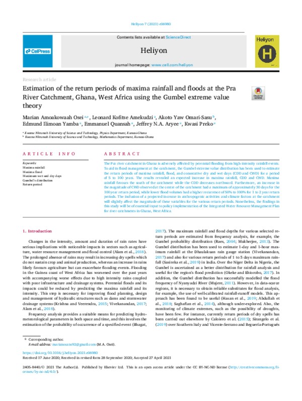 (PDF) Estimation of the return periods of maxima rainfall and floods at ...
