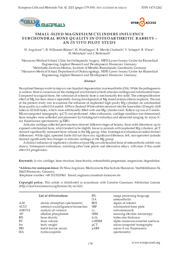 (PDF) Small-sized magnesium cylinders influence subchondral bone ...