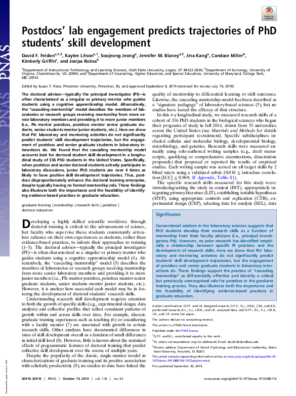 (PDF) Postdocs’ lab engagement predicts trajectories of PhD students ...