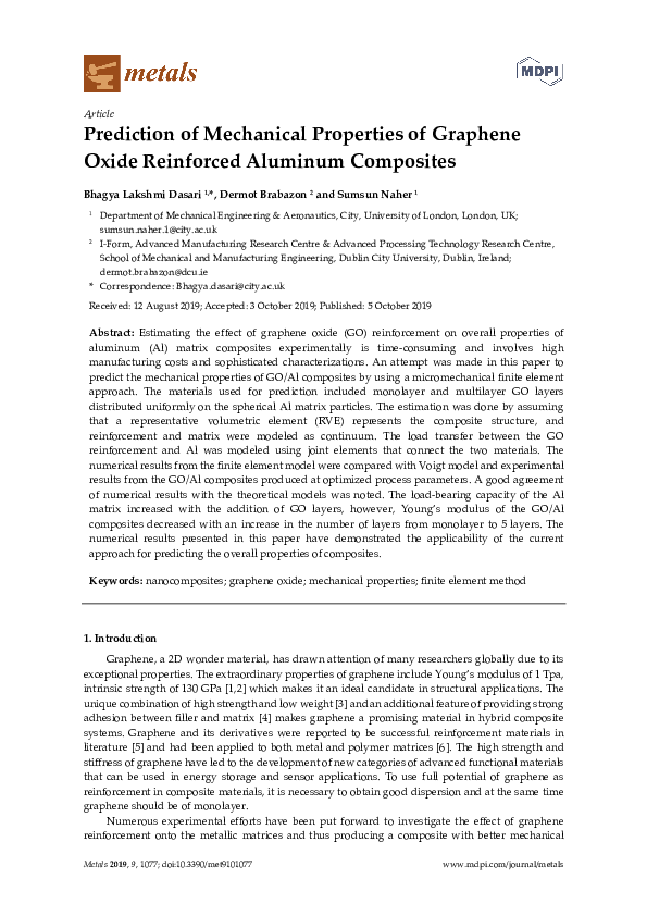 (PDF) Prediction of Mechanical Properties of Graphene Oxide Reinforced ...
