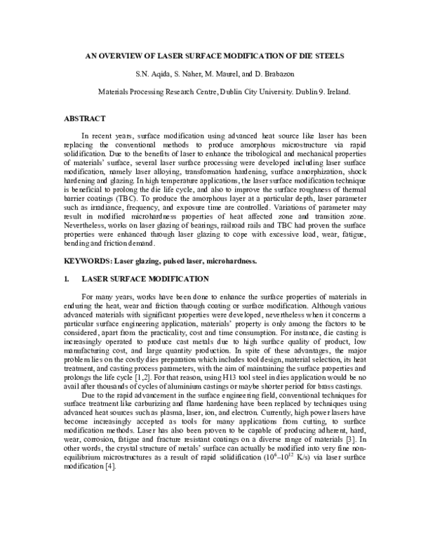 (PDF) An overview of laser surface modification of die steels
